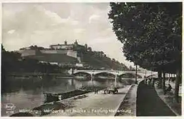 Würzburg Mainpartie mit Brücke und Festung * ca. 1930
