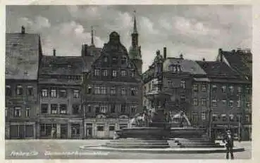 09599 Freiberg Sachsen Obermarkt mit Brunnendenkmal *ca. 1940