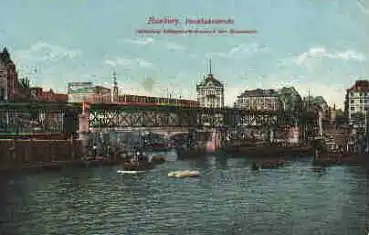 Hamburg Hochbahnstrecke Verbindung Rödingsmarkt Baumwall über Binnenhafen * ca. 1930 