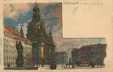 Dresden Neumarkt Frauenkirche Künstlerkarte Hans Ströse *ca. 1900