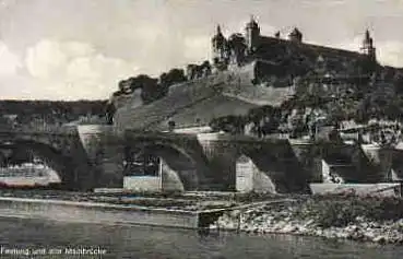 Würzburg Festung und Mainbrücke o 13.4.1960