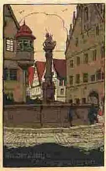 91541 Rothenburg St.Georgbrunnen Künstler-Stein-Zeichnung *ca.1920