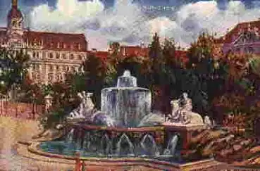 München Wittelsbacher Brunnen Künstlerkarte  Max Herterich *ca.1920