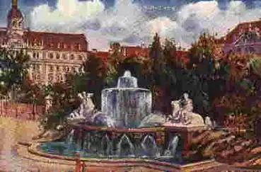 München Wittelsbacher Brunnen Künstlerkarte Max Herterich *ca.1920