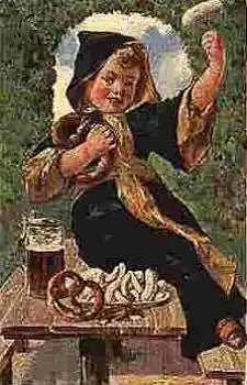 Münchner Kindl mit Bier Weisswurst und Brezel o 09.10.1922