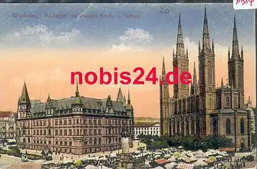 Wiesbaden Marktplatz Kirche Rathaus gebraucht um 1919