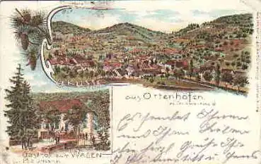 77883 Ottenhöfen Gasthof zum Wagen Litho o ca.1905