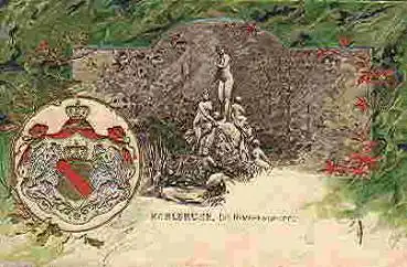 Karlsruhe Prägelitho Die Nymphengruppe Wappen o 31.08.1902