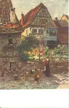 74354 Besigheim Alte Häuser Künstlerkarte Adolf Thamm * um 1930