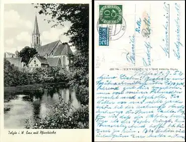 48291 Telgte Ems mit Pfarrkirche o 1.10.52