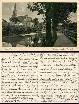 48291 Telgte Emspromanade mit Pfarrkirche * ca.1940
