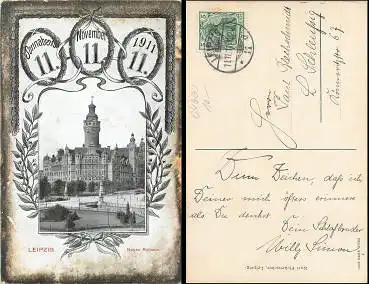 Leipzig Neues Rathaus Datumskarte o 11.11.1911