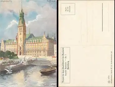 Hamburg Rathaus Künstlerkarte Gustav Fischer *1920