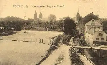09306 Rochlitz i. Sachsen Schwankender Steg u. Schloss o ca. 1925