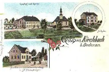 09569 Kirchbach bei Oederan Gasthof Bäckerei Litho o 1912