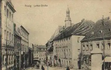 09322 Penig Luther Straße Hotel Stadt Leipzig AK um 1920 gebr. 14.11.1951