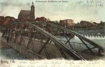 09322 Penig Sachsen Muldenbrücke Stadtkiche und Schulen o 1.8.1901