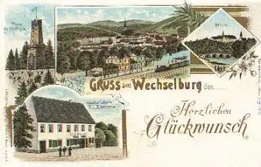 09306 Wechselburg Muldental Bahnhof Litho * ca. 1900