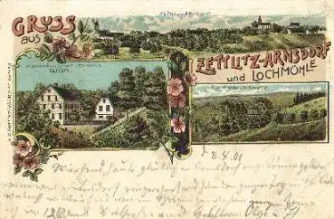 09306 Zettlitz Arnsdorf und Lochmühle Litho o 9.4.1901