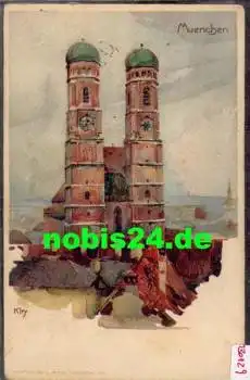 München Frauenkirche Künstlerkarte Heinrich Kley o um 1910