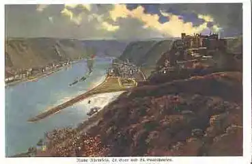 Ruine Rheinfels St. Goar und St. Goarshausen Künstlerkarte H. Hoffmann um 1920