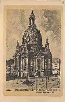 Dresden Frauenkirche Künstlerkarte sig. Knopp *ca.1920