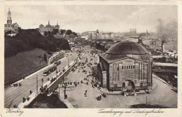 St. Pauli Hamburg Tunneleingang mit Landungsbrücken Straßenbahn * ca. 1930