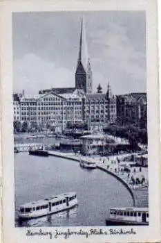 Hamburg Jungfernstieg und Blick auf Petrikirche * ca. 1950