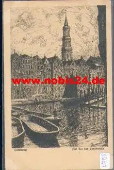 Hamburg Flet an der Trostbrücke Künstlerkarte Schird...  ca. 1930