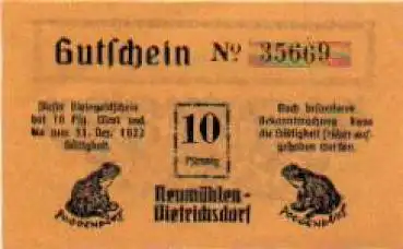 24109 Neumühlen-Dietrichsdorf Städtenotgeld Wert 10 Pfennige Frösche 1922