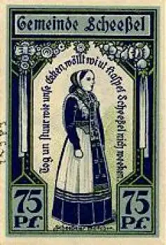 27383 Scheeßel Städtenotgeld 75 Pfennige Scheeßeler Mädchen 1921