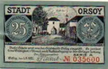 47495 Orsoy Städtenotgeld 25 Pfennige Kuhtor 1921