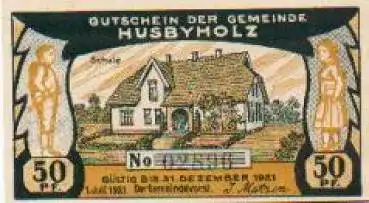 24975 Husbyholz Städtenotgeld 50 Pfennige Schule 1921