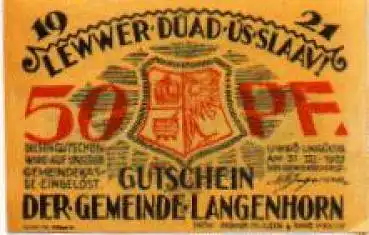 25842 Langenhorn Städtenotgeld 50 Pfennig Wappen 1922
