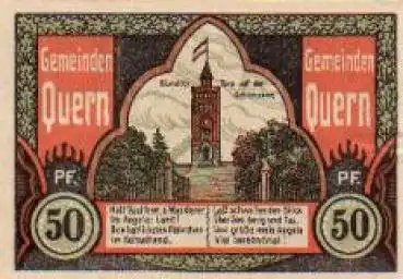 24972 Quern Städtenotgeld Wert 50 Pfennige Bismarckturm auf Scheersberg 1921
