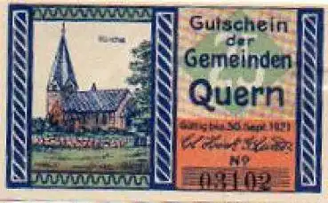 24972 Quern Städtenotgeld Wert 25 Pfennige Kirche, 1921