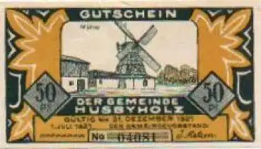 24975 Husbyholz Städtenotgeld Wert 50 Pfennige Windmühle 1920