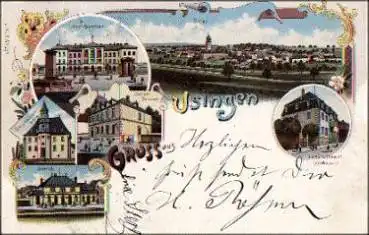 61250 Usingen Farblitho, Bahnhof, Postamt o 18.9.1898