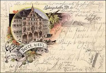 Ludwigshafen Bayer. Hiesl Litho o 3.9.1900