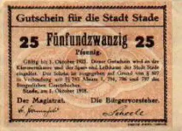 21680 Stade, Städtenotgeld Wert 25 Pfennige 1921