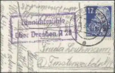 01723 Tännichtmühle Landpoststempel o 11.3.1950 auf AK