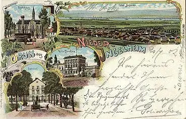 55218 Nieder-Ingelheim Litho Bahnhof o 20.7.1902 Bahnpost Cöln - Frankfurt Zug Nr. 261