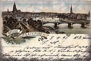 Frankfurt Main Litho o 9.4.1896 Bahnpost Eisenach - Frankfurt Zug Nr. 3