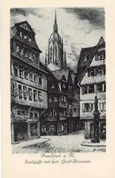 Frankfurt Main Saalgasse mit heil. Geist-Brunnen Künstlerkarte B. Liebig *ca. 1920
