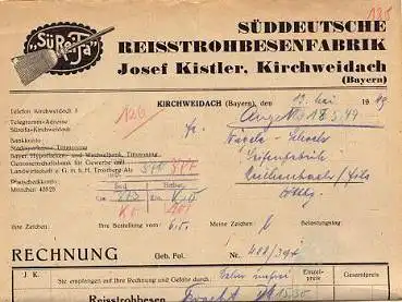 84558 Kirchweidach "SüReiFa" Reisstrohbesenfabrik Josef Kistler Briefkopf 13.05.1949