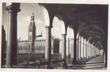 Hamburg Alsterarkaden und Rathaus * ca. 1940