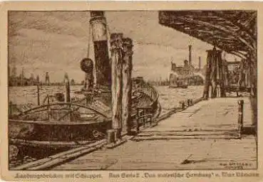 Hamburg Landungsbrücke mit Schlepper Künstlerkarte Ullmann * ca. 1920