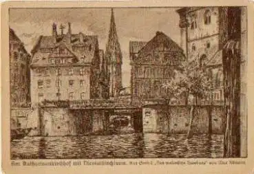 Hamburg Katharinenkirchhof Nikolaikirchturm Künstlerkarte Ullmann  * ca.20