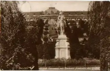 Potsdam Schloss Sanssouci mit Denkmal Friedrich des Grossen gebr. 1927