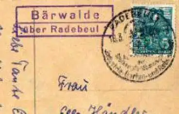 01445 Bärwalde über Radebeul Landpoststempel o 16.3.1960 auf Tulpenkarte